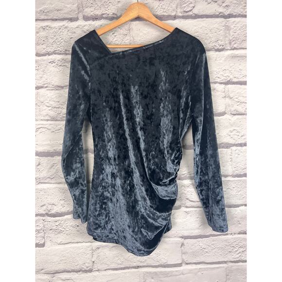 BETABRAND Women's L Midnight Blue Felicia‎ Velvet Ruched Long Sleeve Career Top - Picture 4 of 12